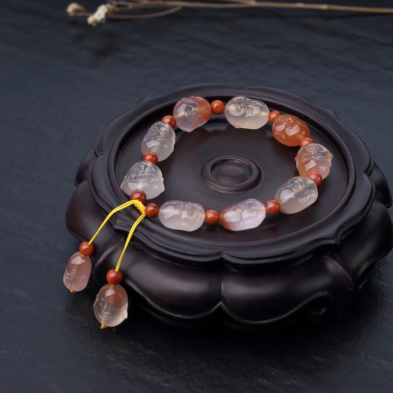 冻料南红罗汉头单圈手串-红掌柜