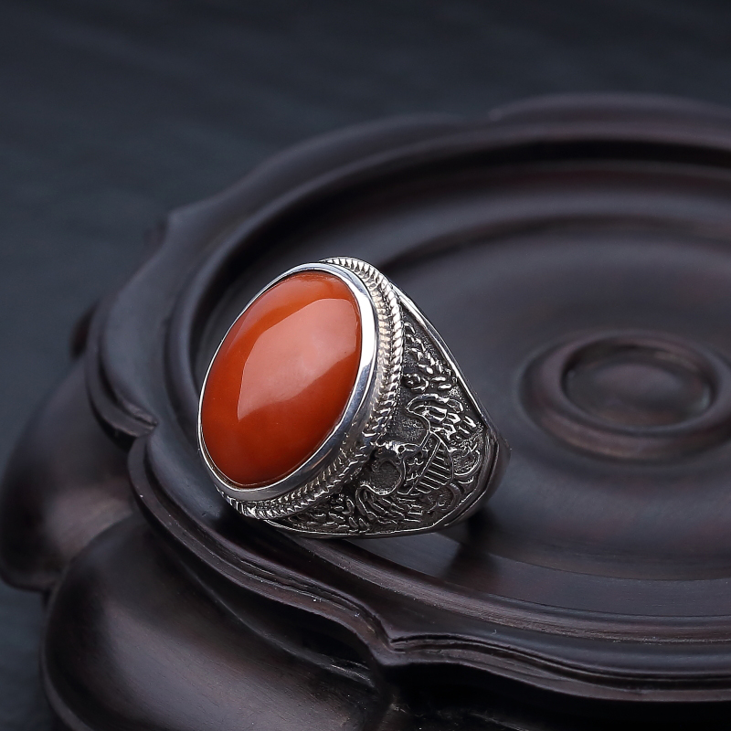 川料天然柿子红南红戒指-红掌柜