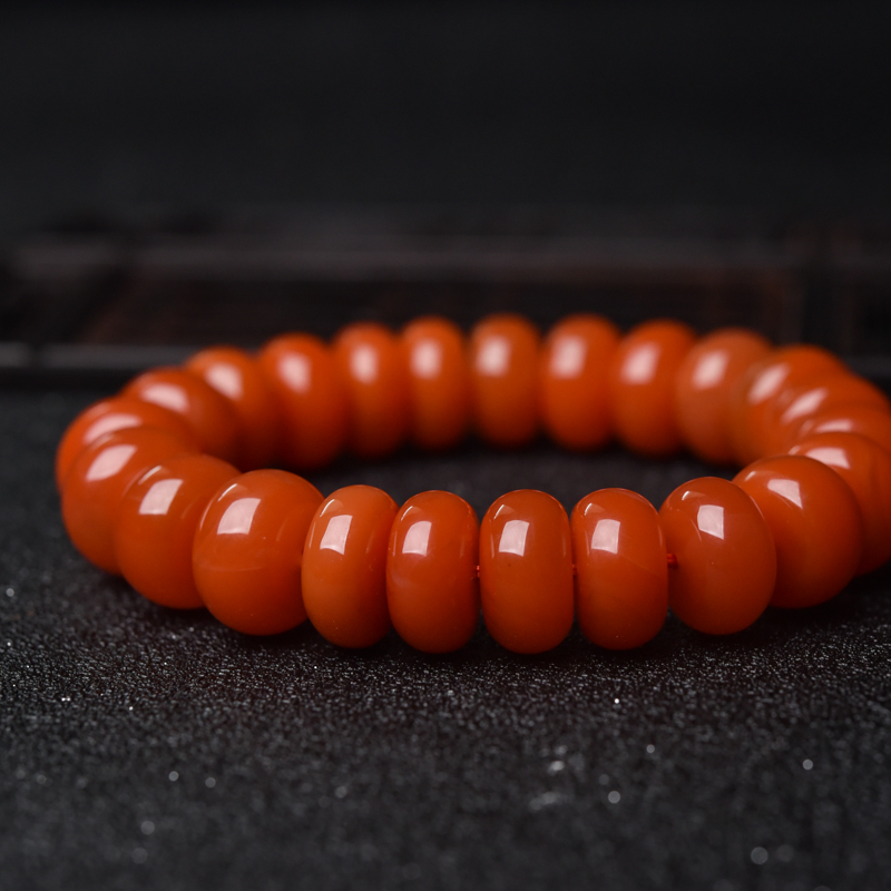 天然南红算盘珠单圈手串-红掌柜