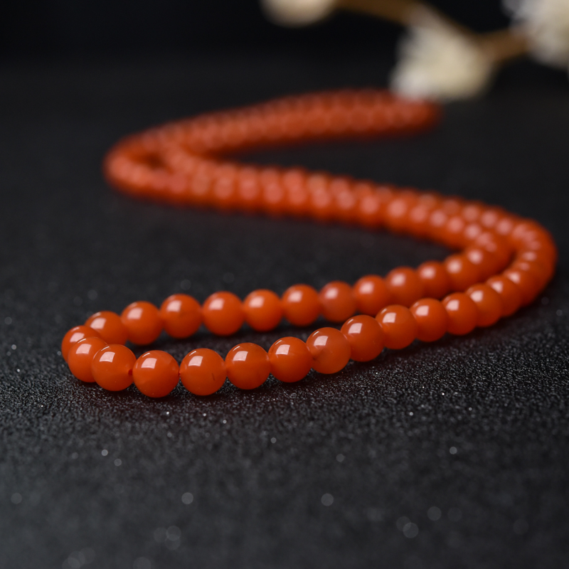 7.5mm天然樱桃红南红108佛珠-红掌柜