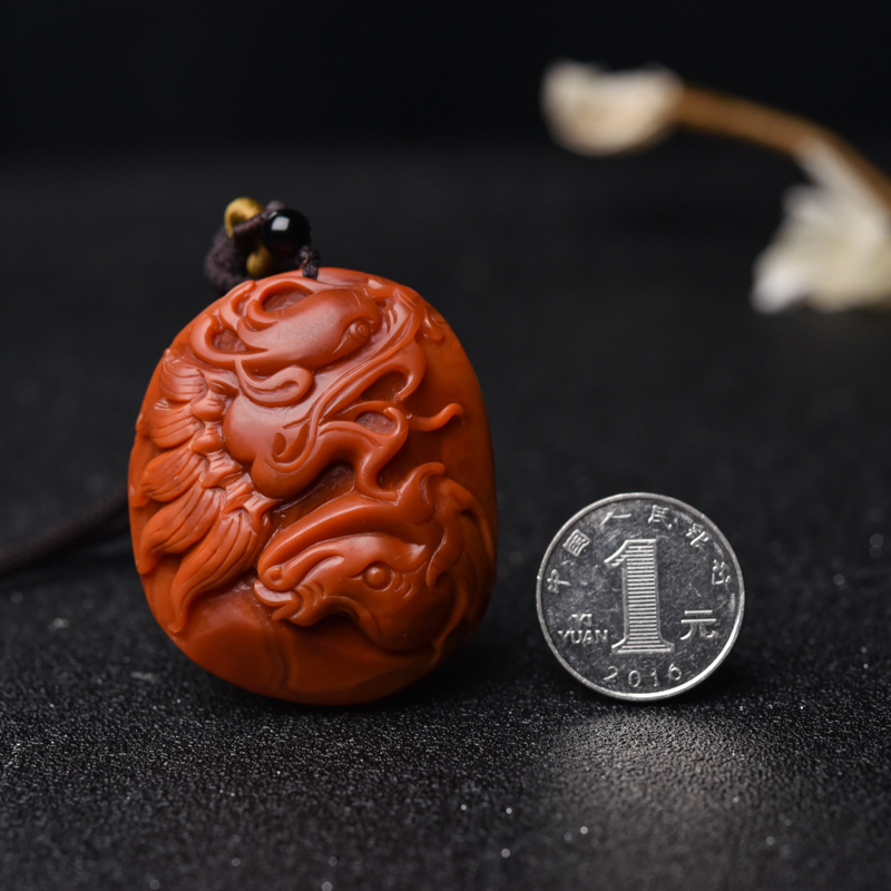 柿子红南红龙马精神吊坠-红掌柜