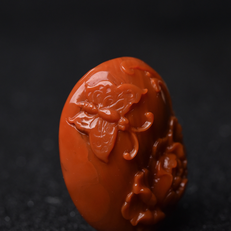 四川柿子红南红蝶恋花吊坠-红掌柜