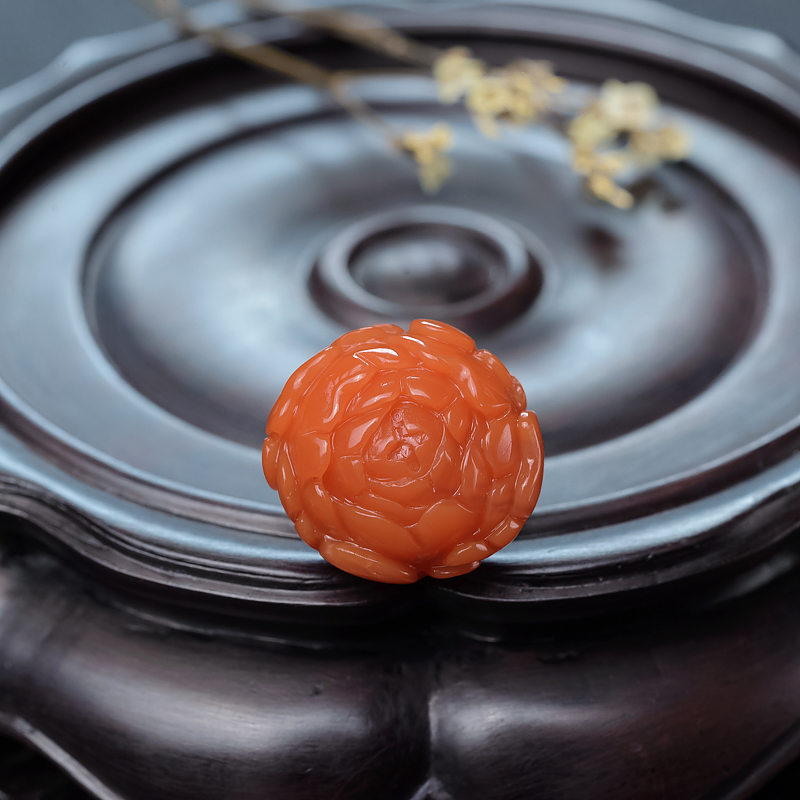 樱桃红南红牡丹花吊坠-红掌柜