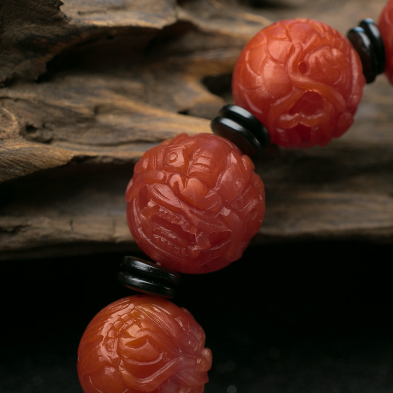 川料天然柿子红南红单圈手串-红掌柜