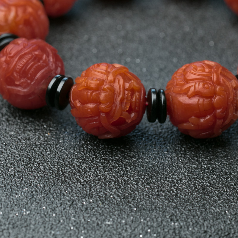 川料天然柿子红南红貔貅珠手串-红掌柜