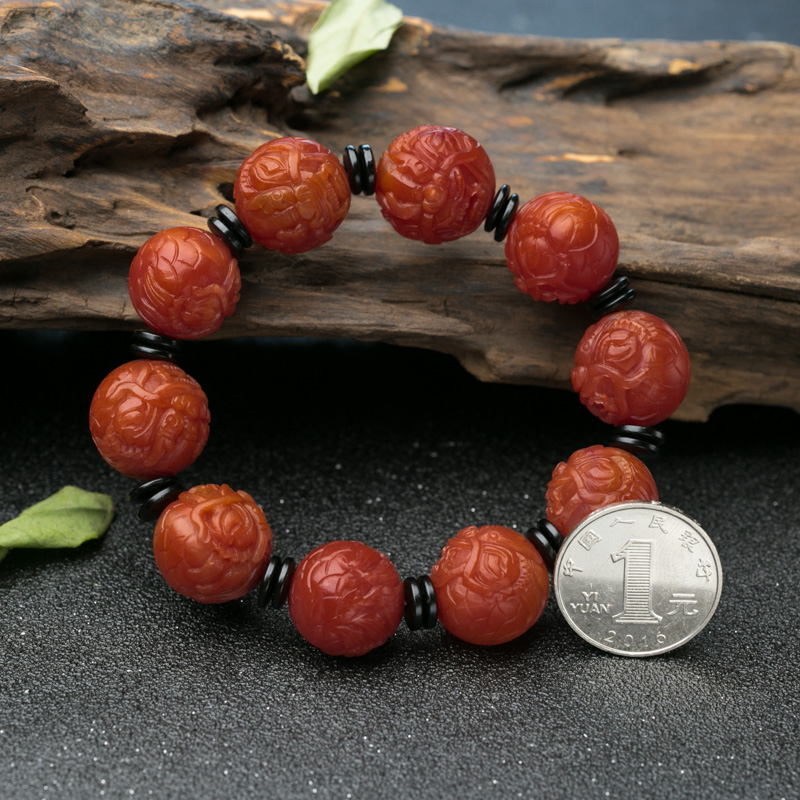 柿子红南红貔貅珠手串-红掌柜