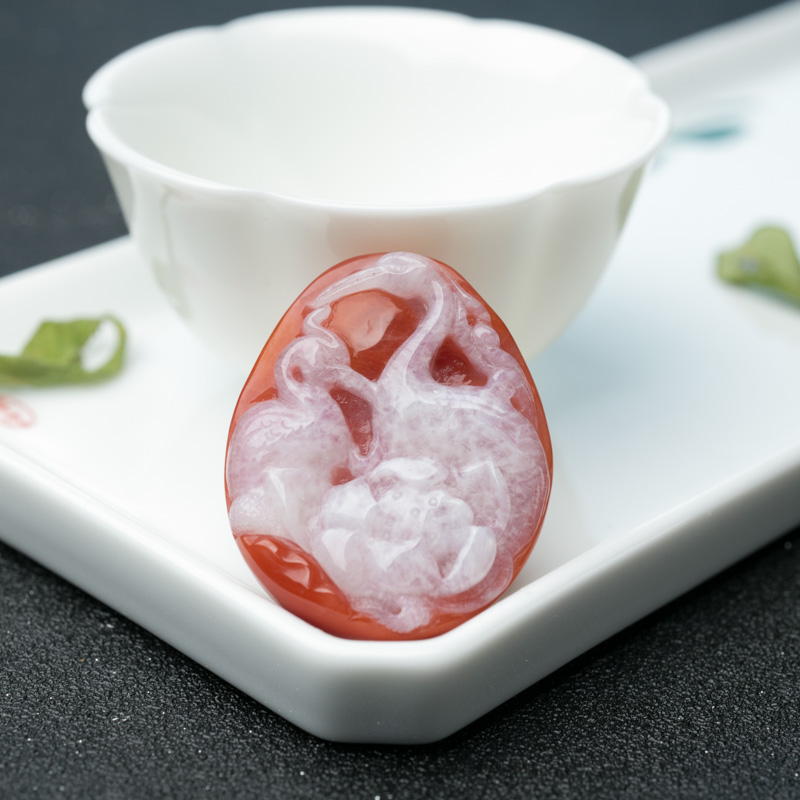 保山天然红白料南红仙鹤吊坠-红掌柜