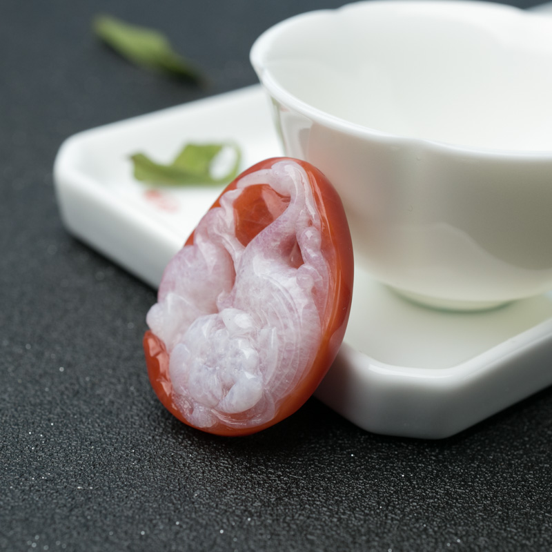 天然红白料南红仙鹤吊坠-红掌柜