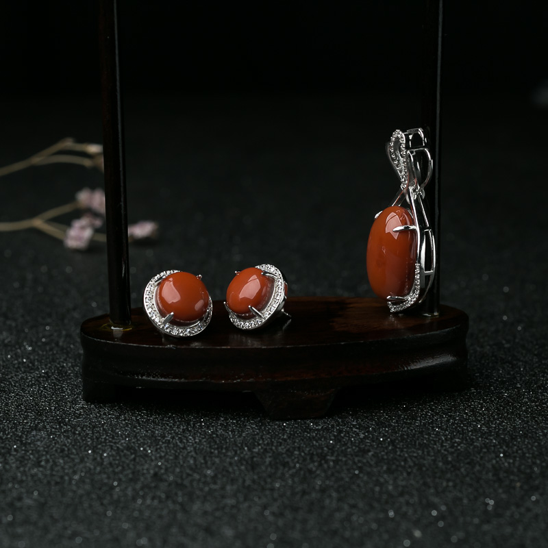 银镶柿子红南红套装-红掌柜