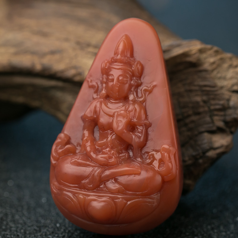 柿子红南红观音挂坠-红掌柜