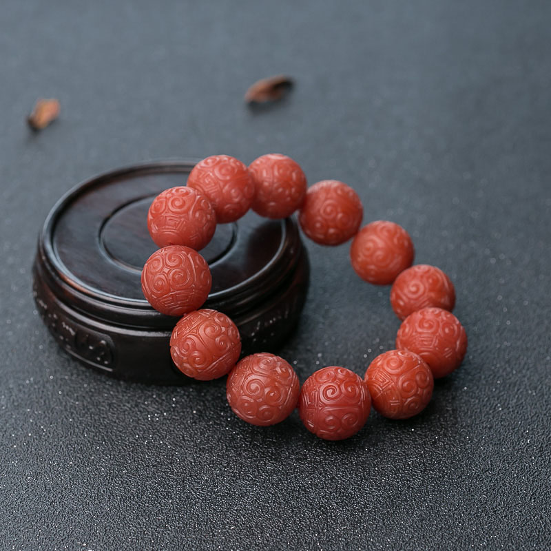 柿子红南红回纹珠手串-红掌柜