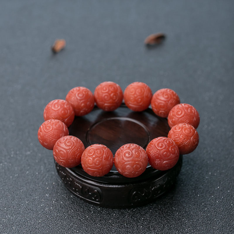 天然南红回纹珠单圈手串-红掌柜