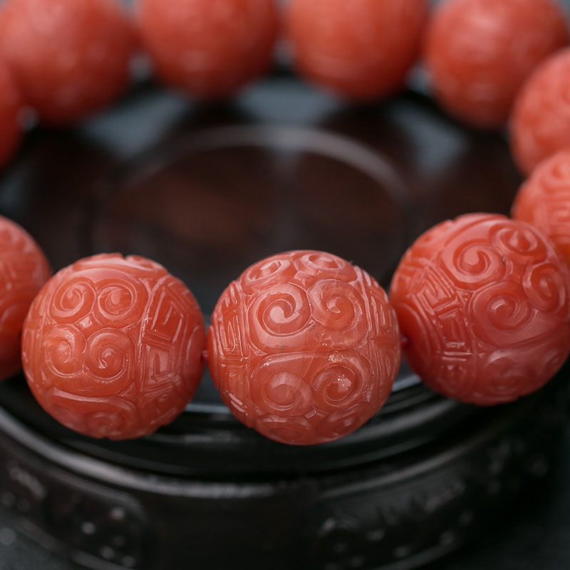 天然南红回纹珠手串-红掌柜
