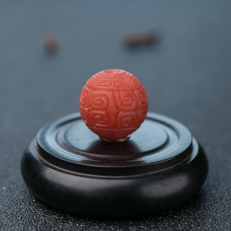 天然柿子红南红回纹珠-红掌柜