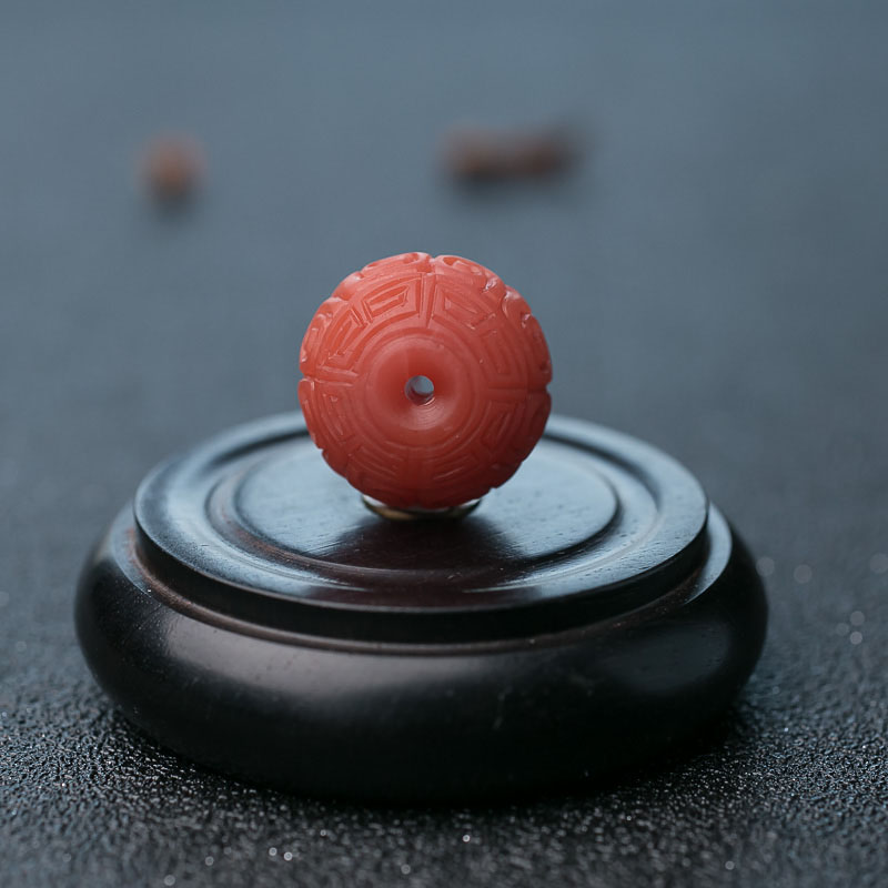 保山柿子红南红回纹珠-红掌柜