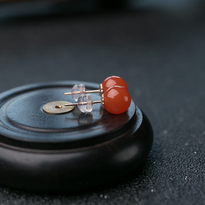 18K樱桃红南红耳钉-红掌柜