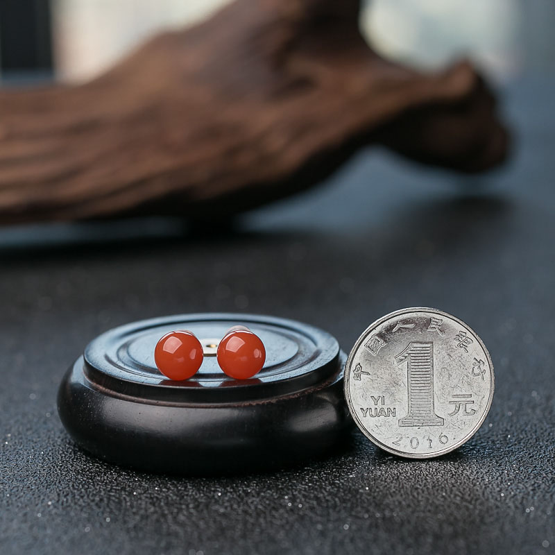 四川天然南红耳钉-红掌柜