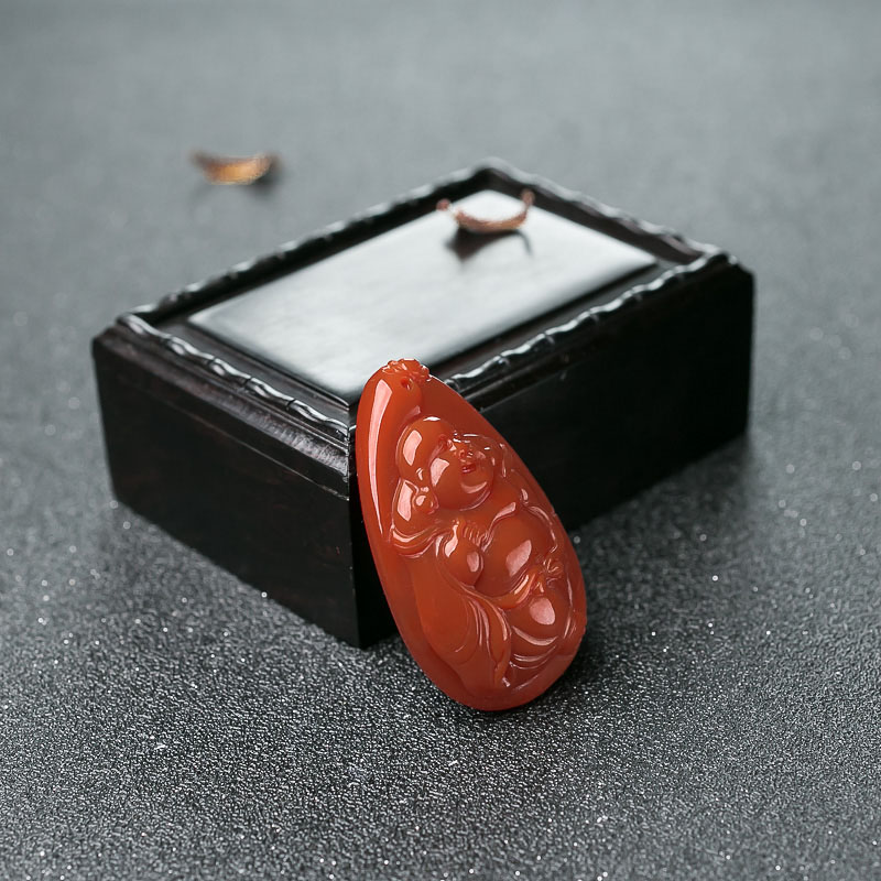 天然柿子红南红佛吊坠-红掌柜