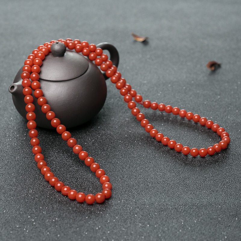 7mm柿子红南红108佛珠-红掌柜