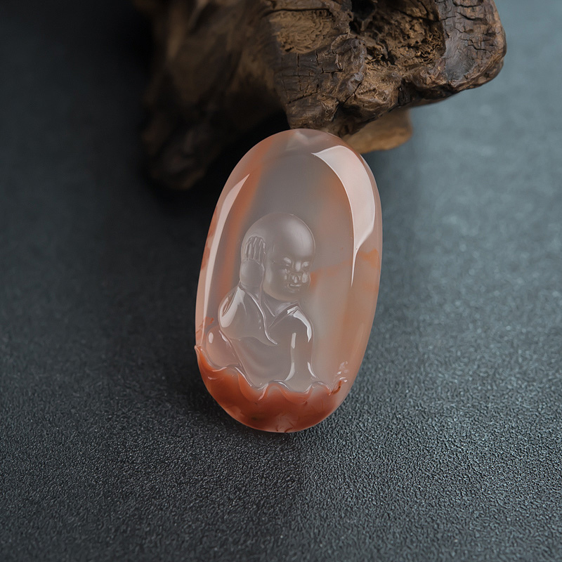 四川冰飘料南红不听童子吊坠-红掌柜