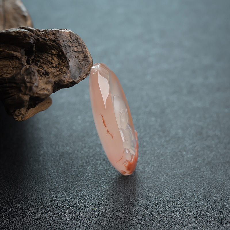 天然南红不听童子吊坠-红掌柜