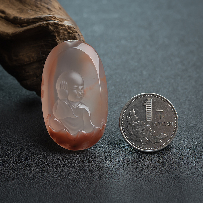 四川凉山冰飘料南红不听童子吊坠-红掌柜