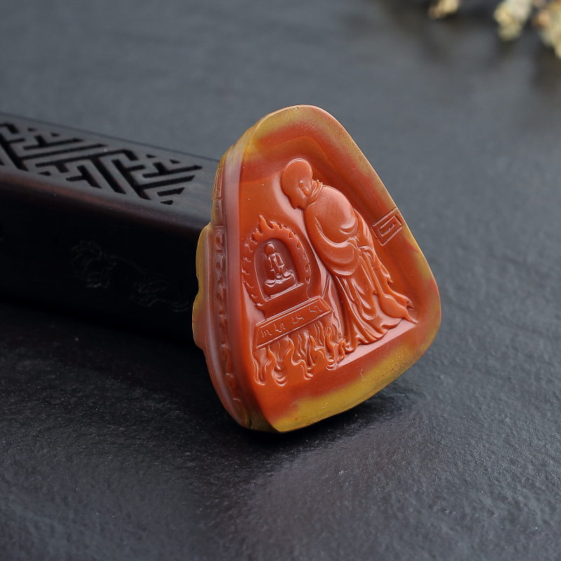 铁皮包浆料南红一心向佛吊坠-红掌柜