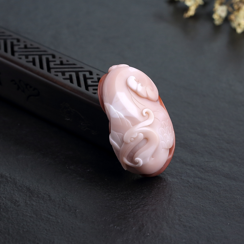 天然红白料南红仙鹤吊坠-红掌柜