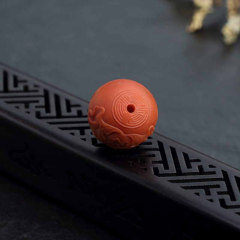 南红雕花圆珠-红掌柜