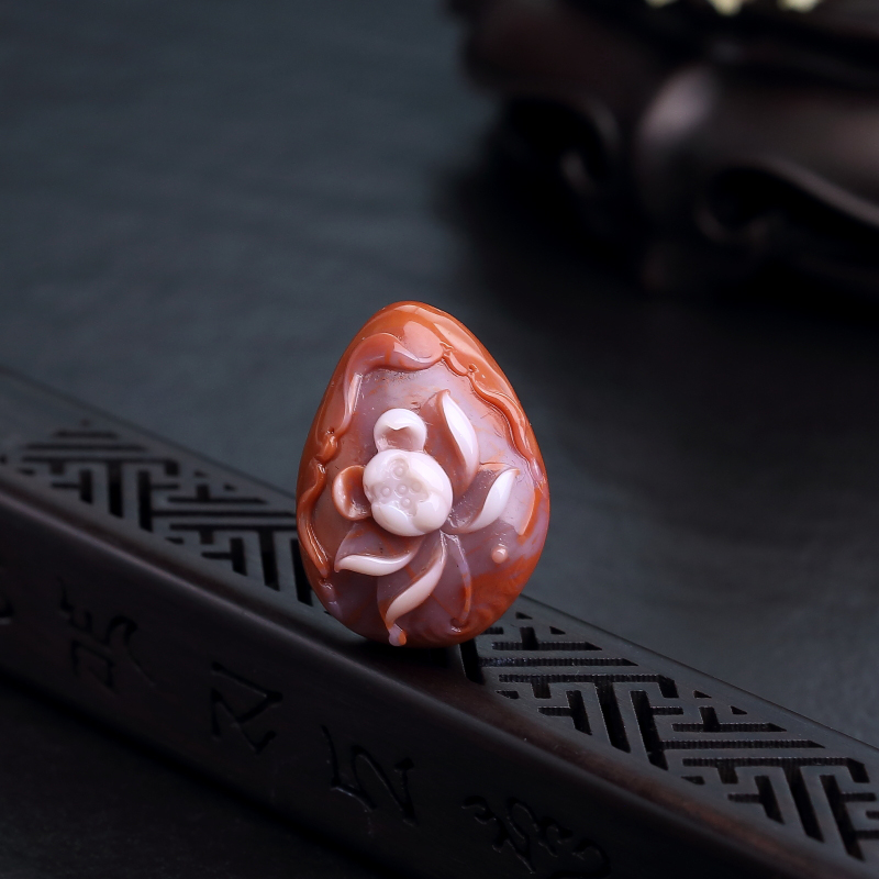 川料天然红白料南红莲花吊坠-红掌柜