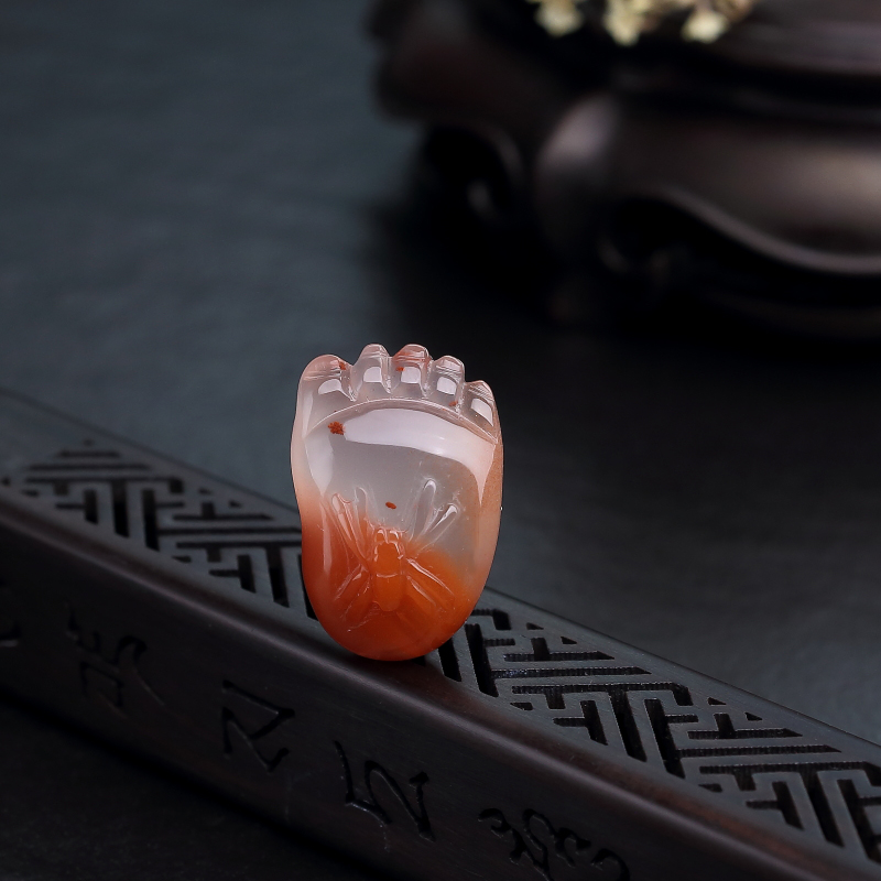 川料天然冰飘料南红知足常乐吊坠-红掌柜