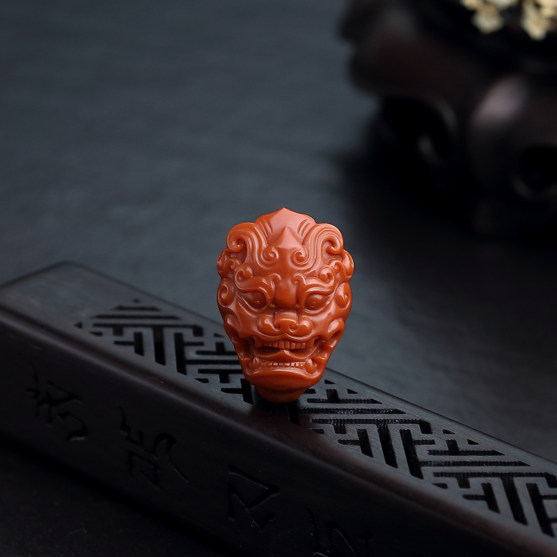 川料天然柿子红南红貔貅戒面-红掌柜
