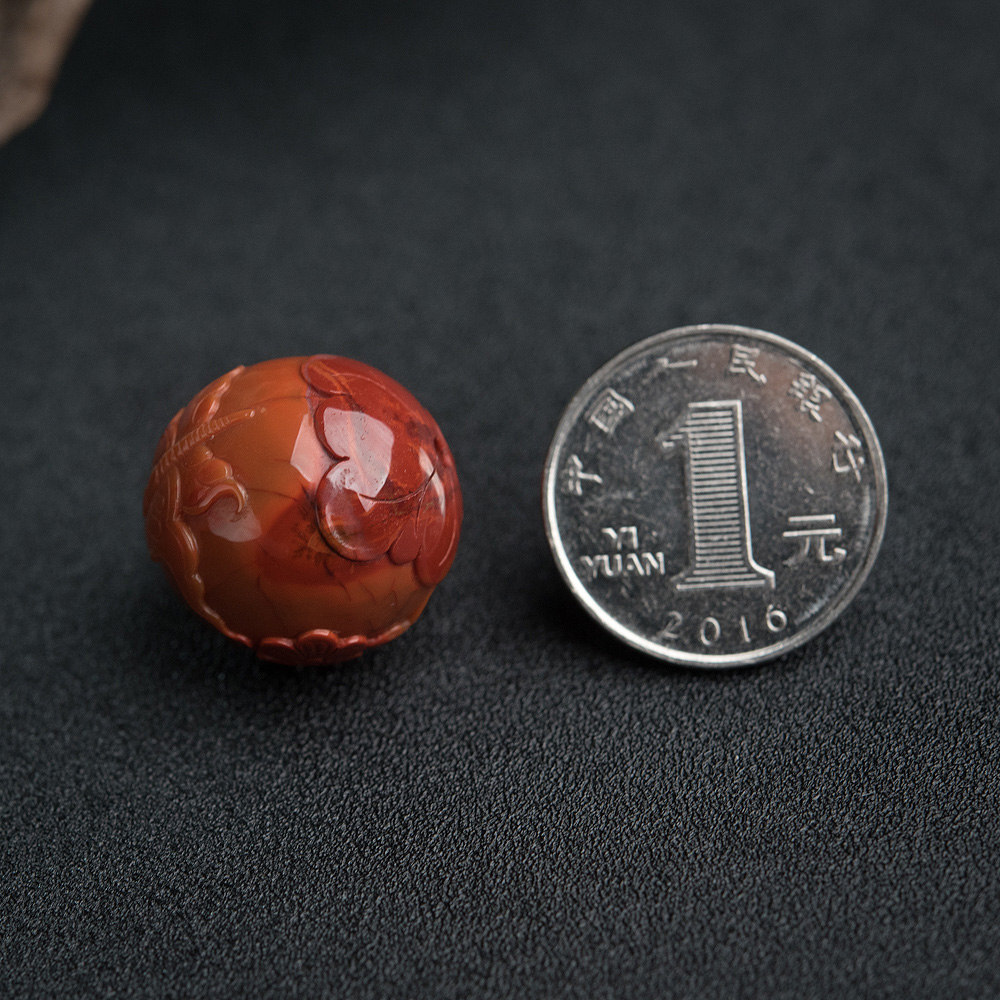 天然火焰纹南红圆珠-红掌柜