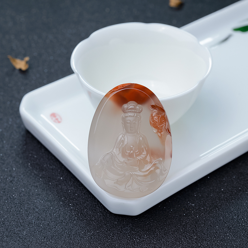 天然冰飘料南红观音吊坠-红掌柜