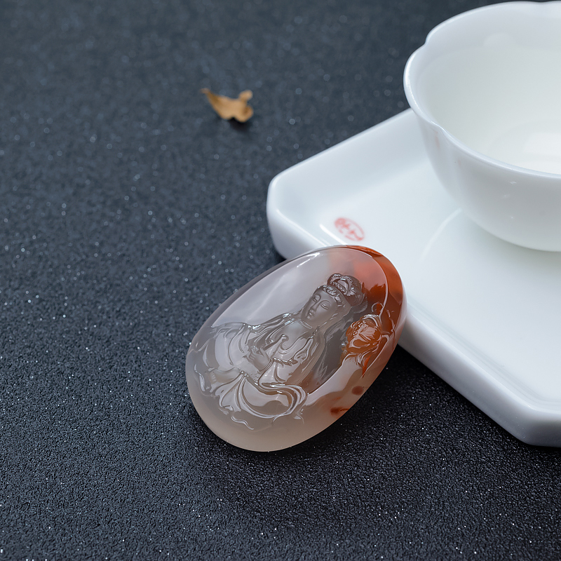 川料冰飘料南红观音吊坠-红掌柜