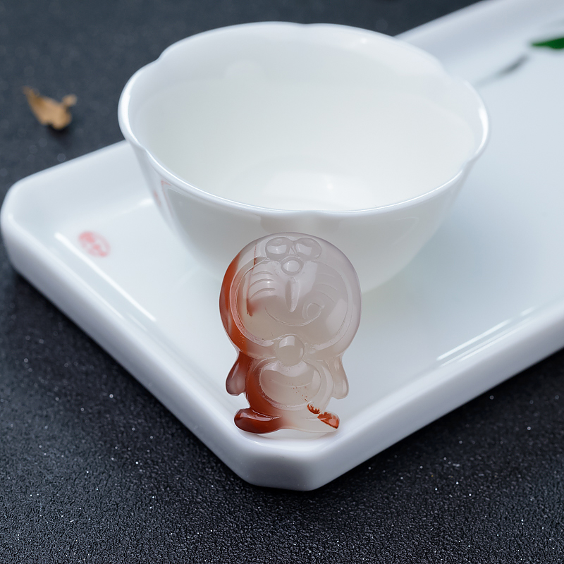 川料天然冰飘料南红机器猫吊坠-红掌柜