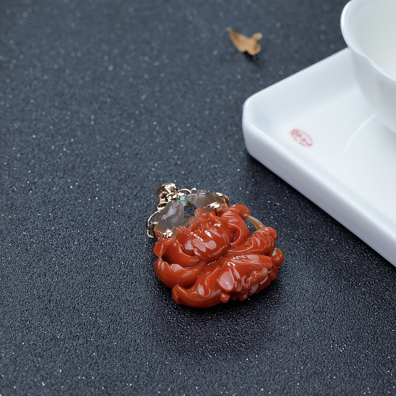 南红花鸟吊坠-红掌柜