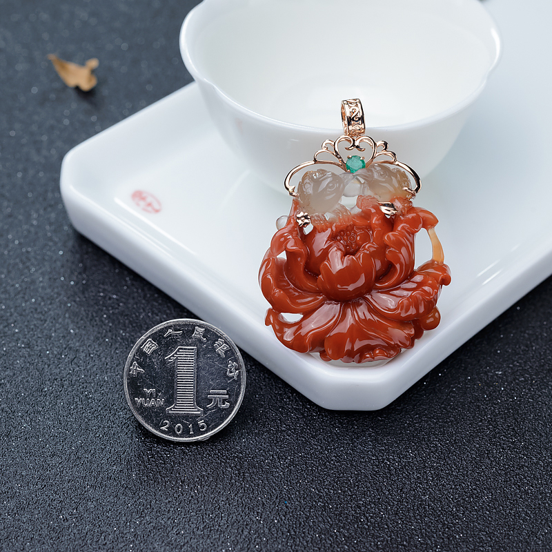 南红花鸟吊坠-红掌柜