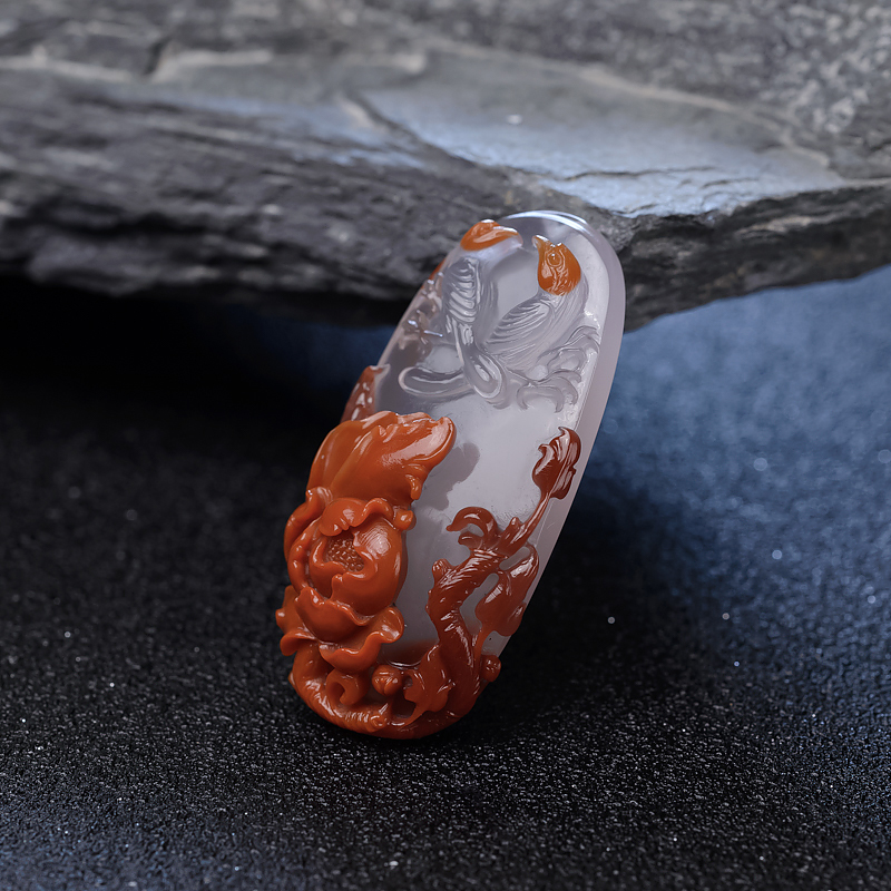 川料冰飘料南红双喜临门吊坠-红掌柜