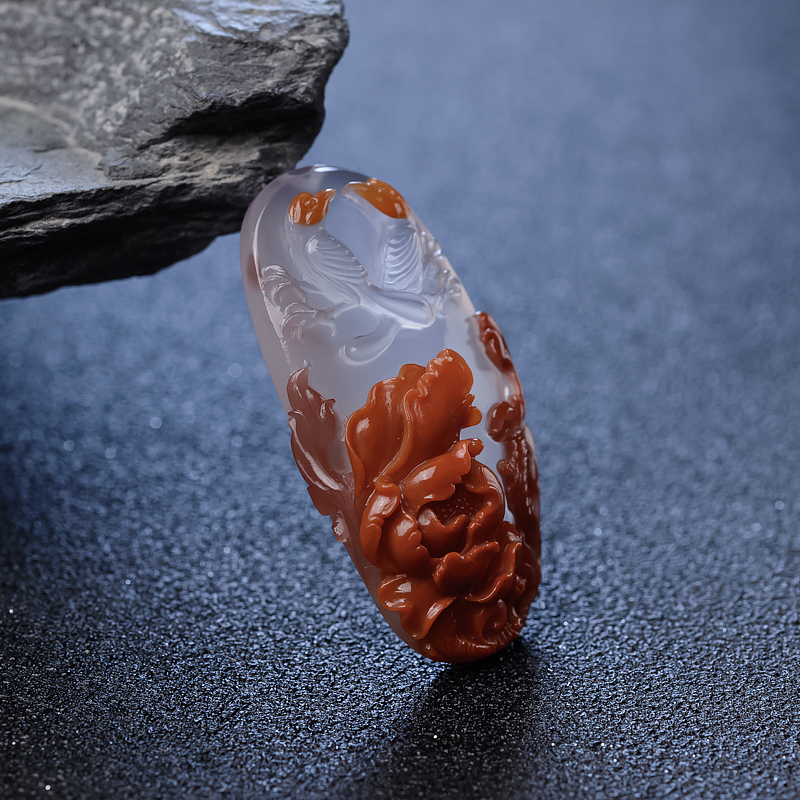 川料天然南红双喜临门吊坠-红掌柜