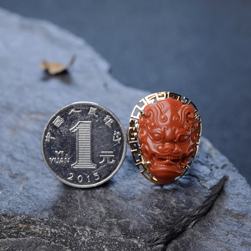 柿子红南红龙头戒指-红掌柜