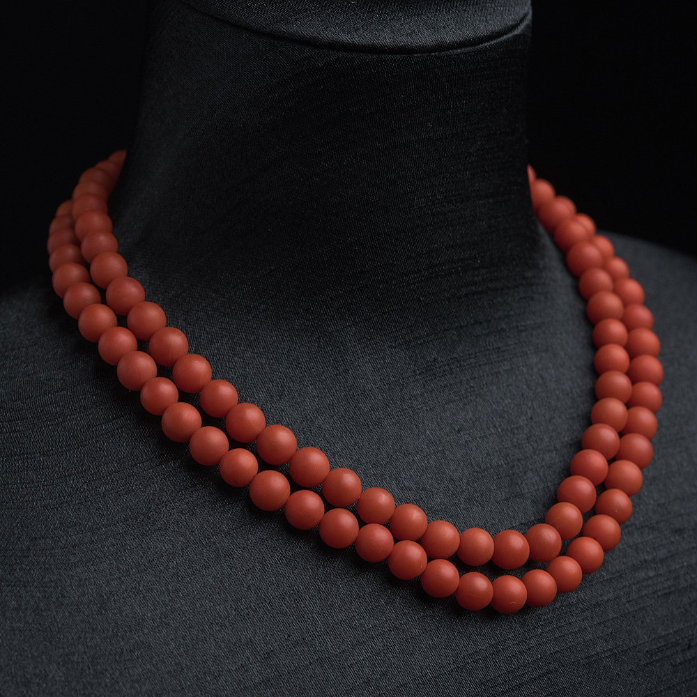 天然柿子红南红珠链－红掌柜