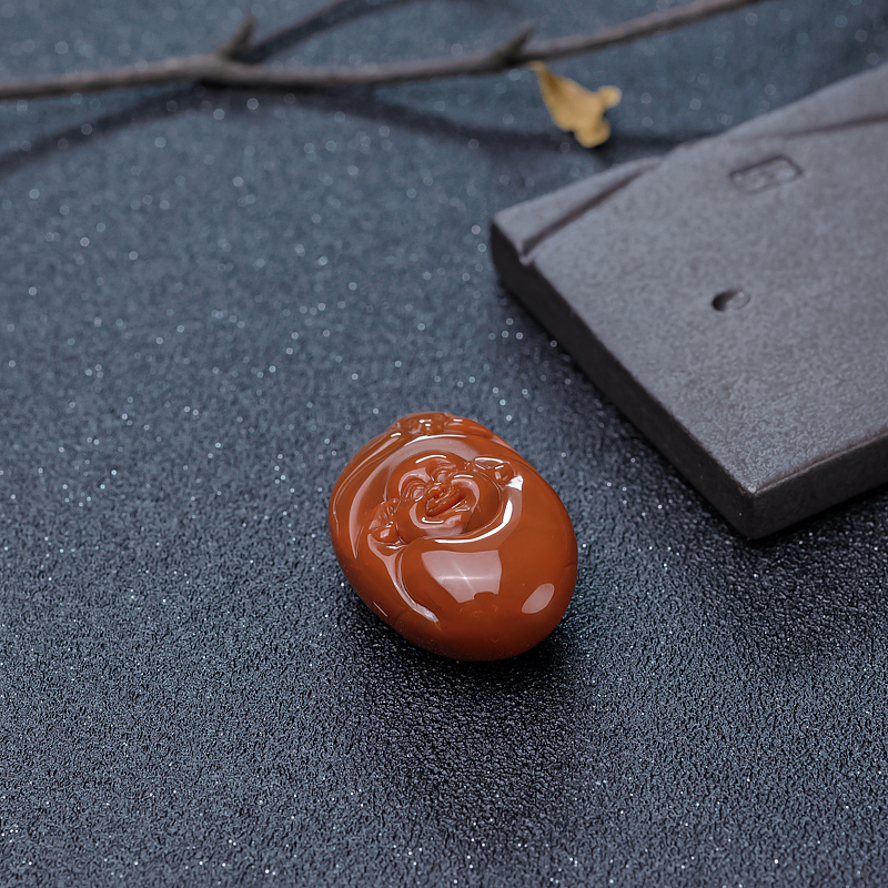 四川天然柿子红南红吊坠-红掌柜