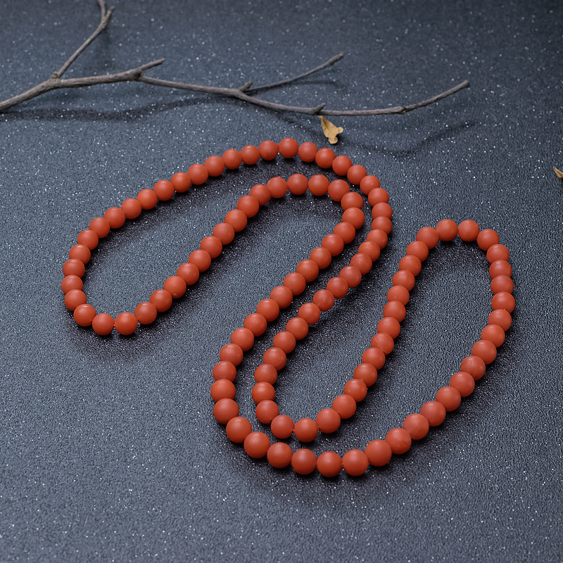 9mm柿子红南红佛珠-红掌柜