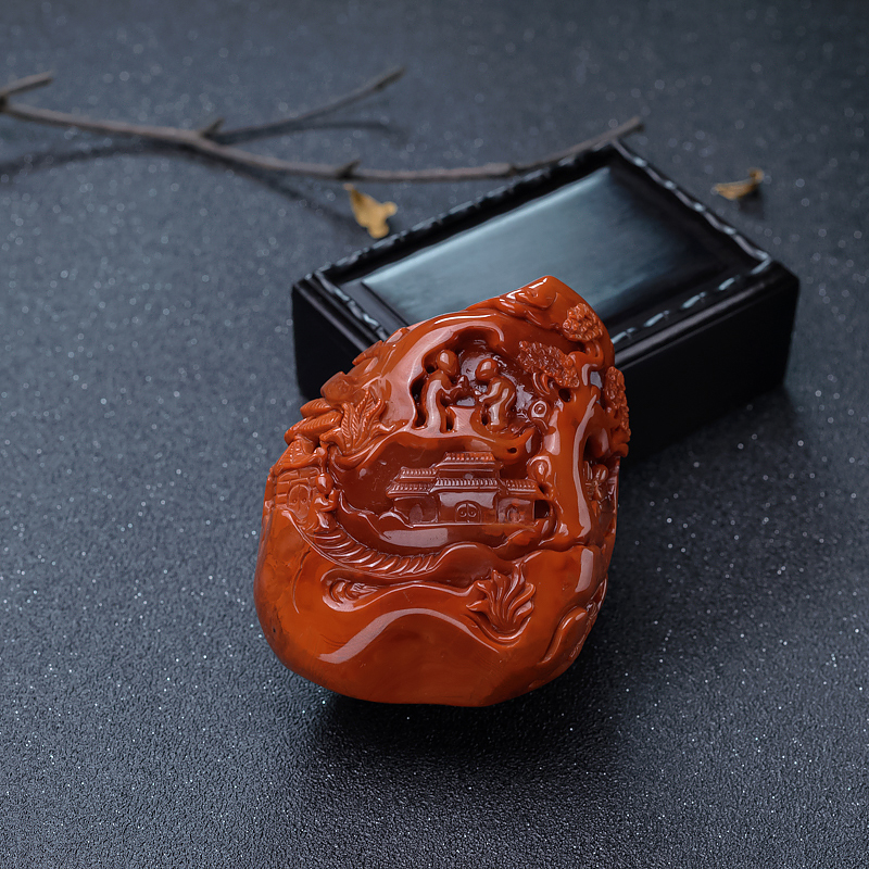 柿子红南红清修摆件-红掌柜