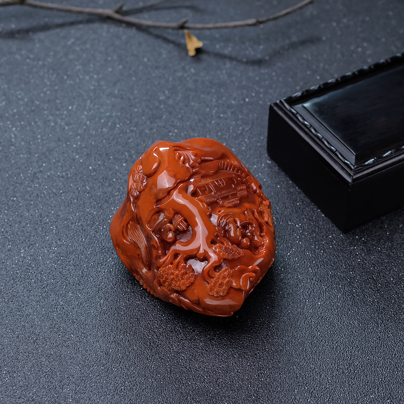 川料天然南红清修摆件-红掌柜