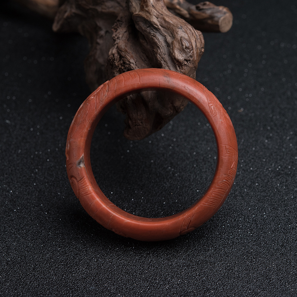 川料天然柿子红南红仿古龙平安镯-红掌柜