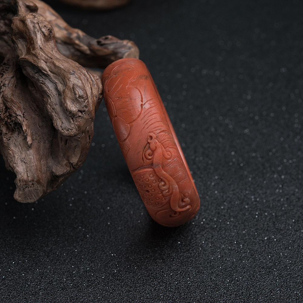 川料天然柿子红南红平安镯-红掌柜