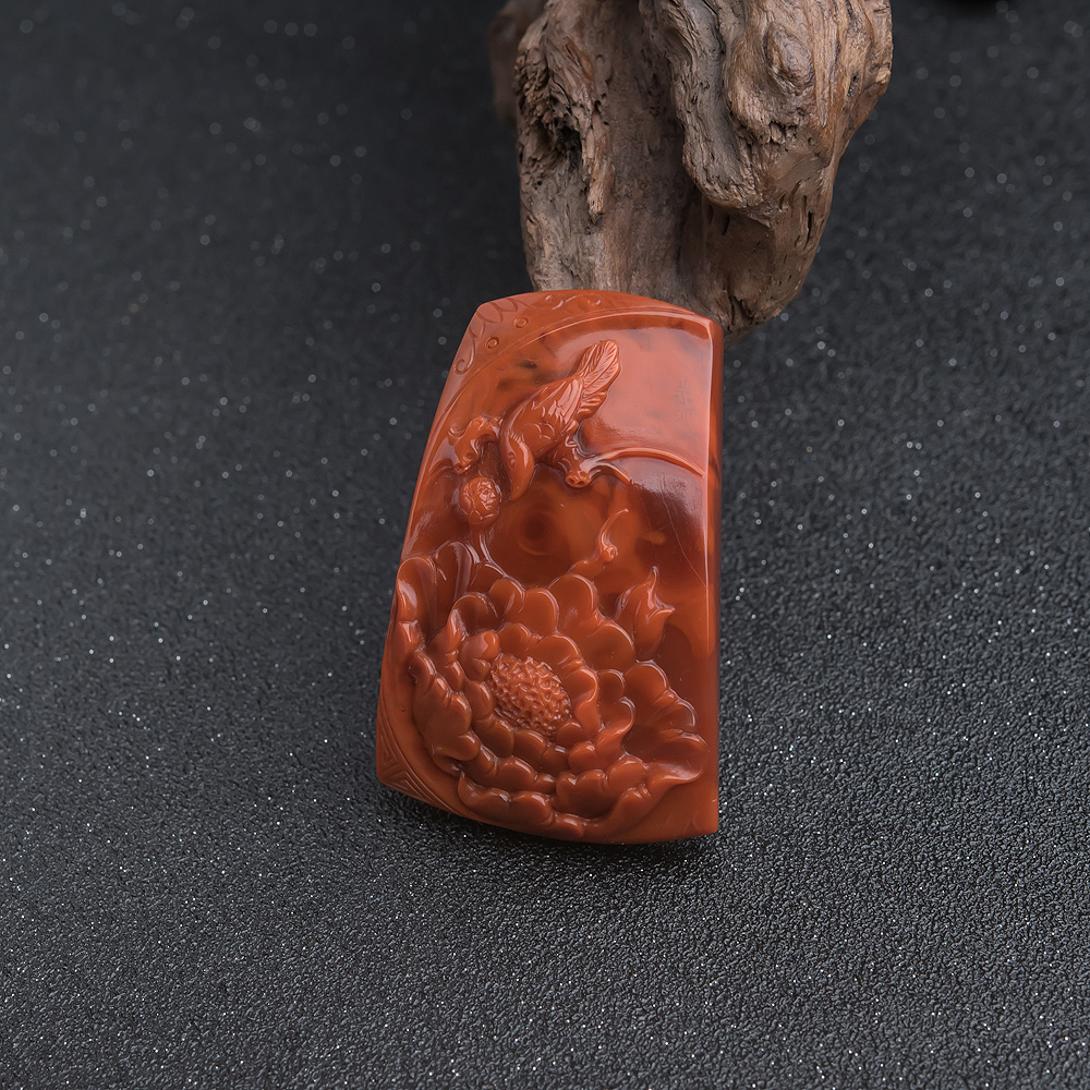 天然南红花鸟吊坠-红掌柜