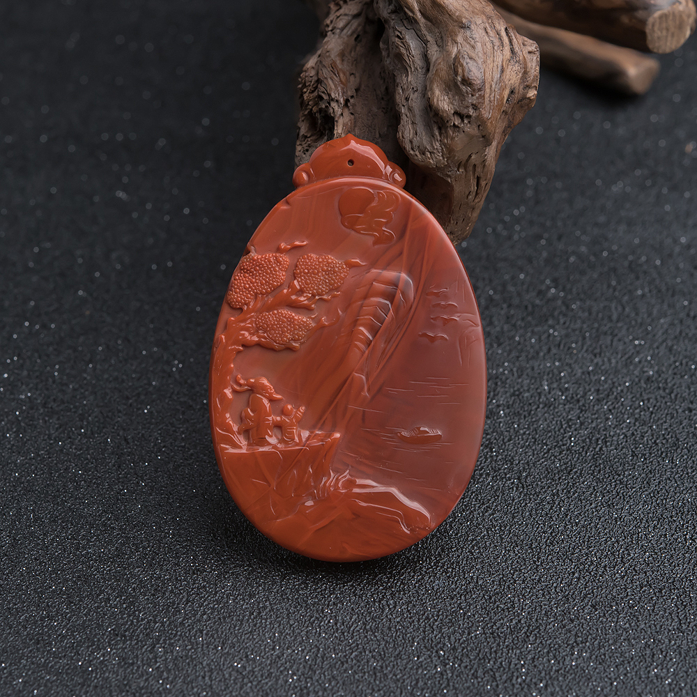 柿子红南红山水意境吊坠-红掌柜